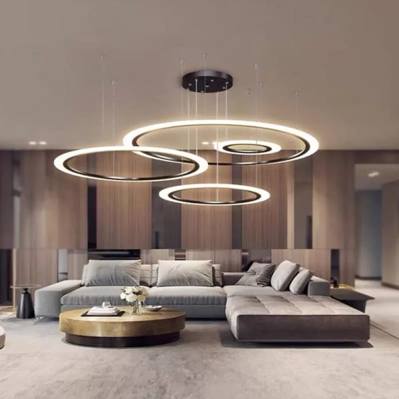 Đèn thả trần led phòng khách hiện đại 4 vòng viền sơn đen AN-T8233 