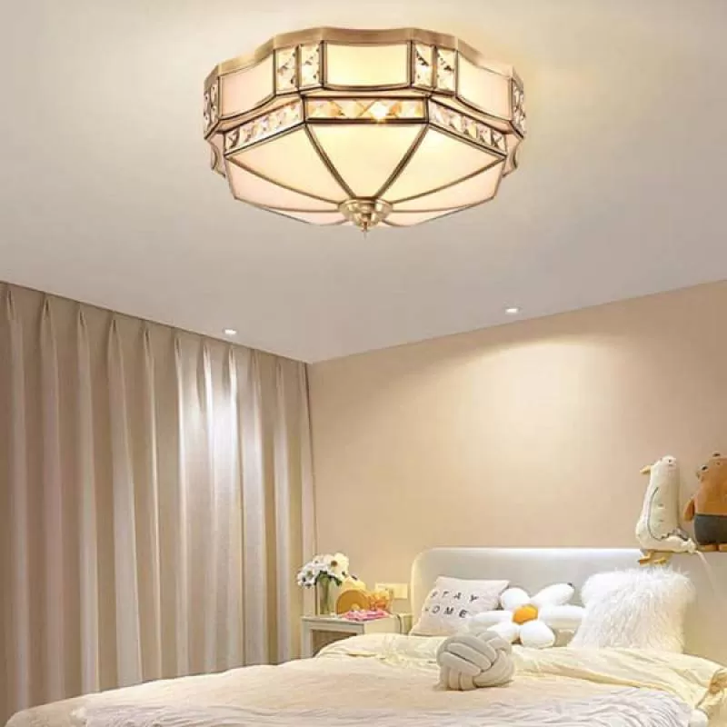 Đèn ốp trần đồng chao thủy tinh kiểu cổ điển cao cấp D350mm PH-OD697A