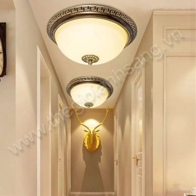 Đèn ốp trần đồng bánh tiêu gắn ban công và hành lang D300mm EC-BTD67