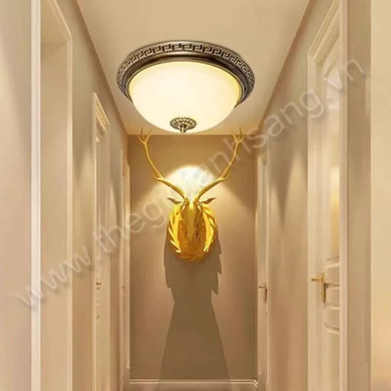 Đèn ốp trần đồng bánh tiêu gắn ban công và hành lang D370mm EC-BTD68