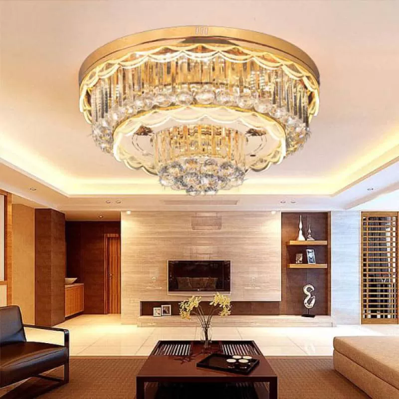 Đèn mâm pha lê ốp trần tròn trang trí phòng khách nhỏ D600mm DR-C9156A