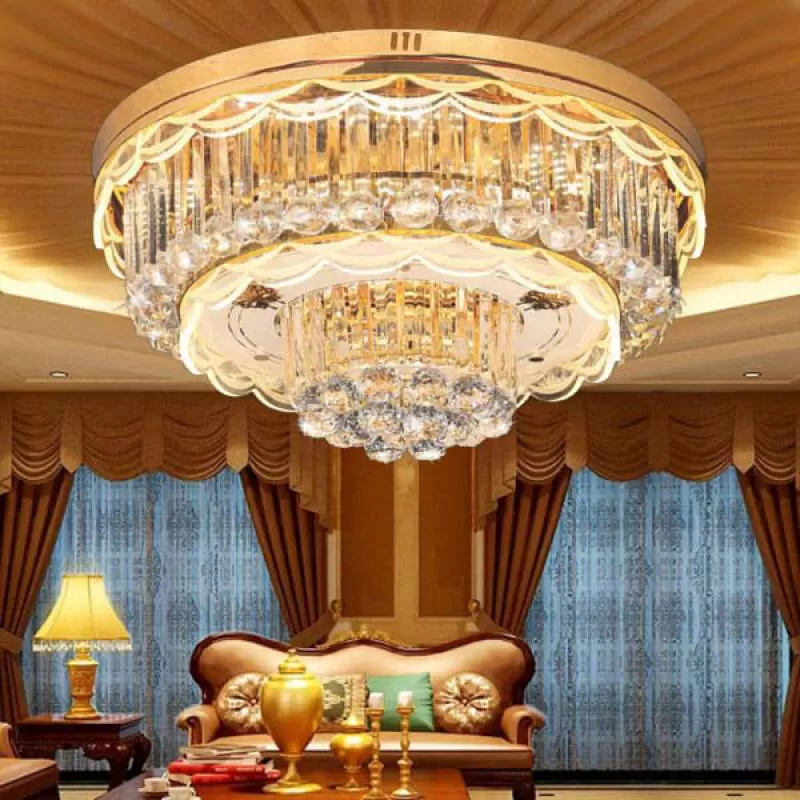 Đèn mâm pha lê ốp trần tròn trang trí gắn phòng khách D800mm DR-C9156B