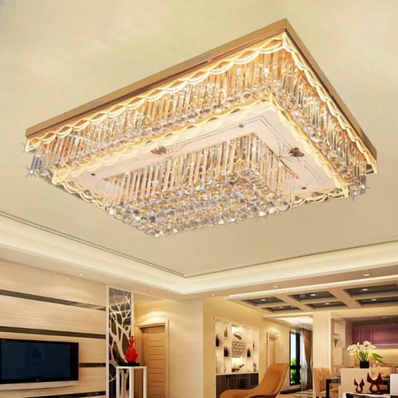 Đèn mâm pha lê ốp trần chữ nhật gắn phòng khách 1000 x 700mm DR-C9156C
