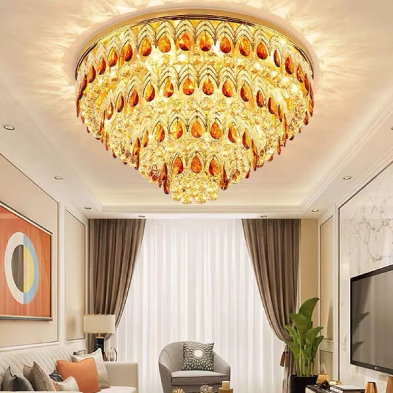 Đèn mâm ốp trần pha lê tròn trang trí phòng khách D800mm HP-ML1676/800