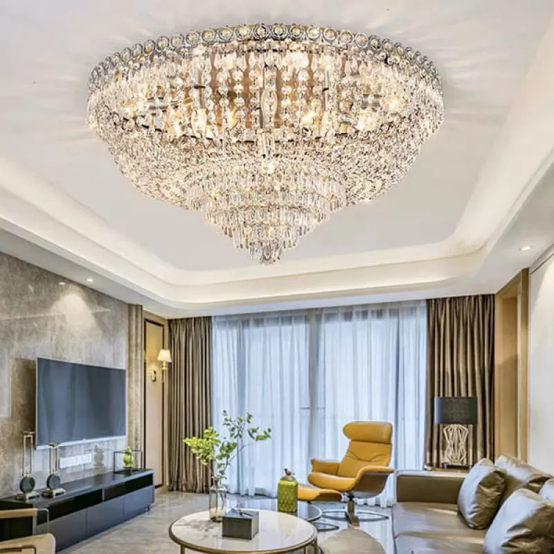 Đèn mâm ốp trần pha lê tròn trang trí phòng khách D600mm HP-ML7017/600