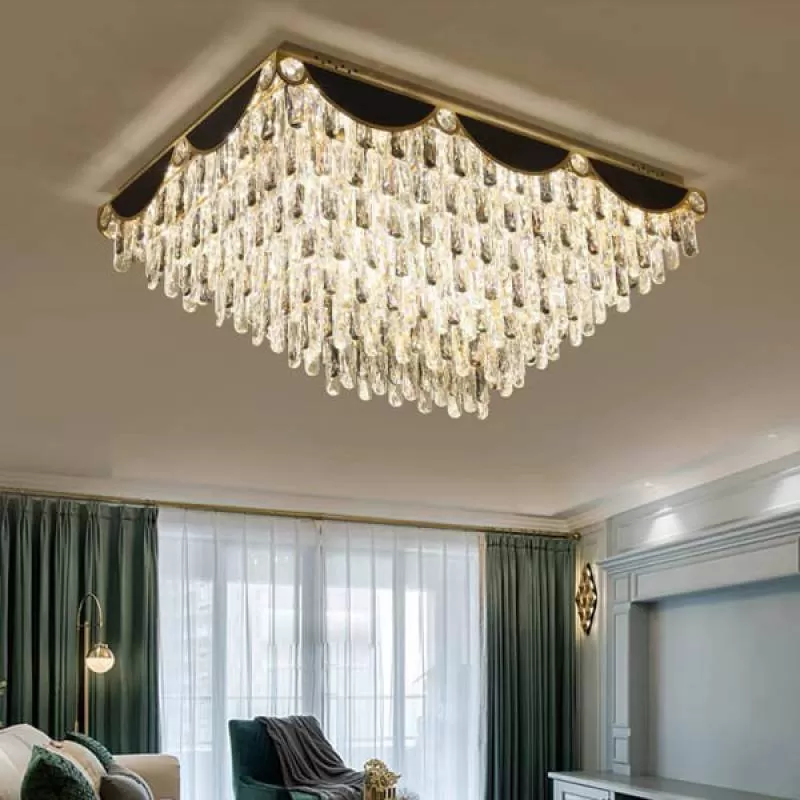 Đèn mâm ốp trần pha lê chữ nhật trang trí cao cấp 800x600mm HP-ML7124