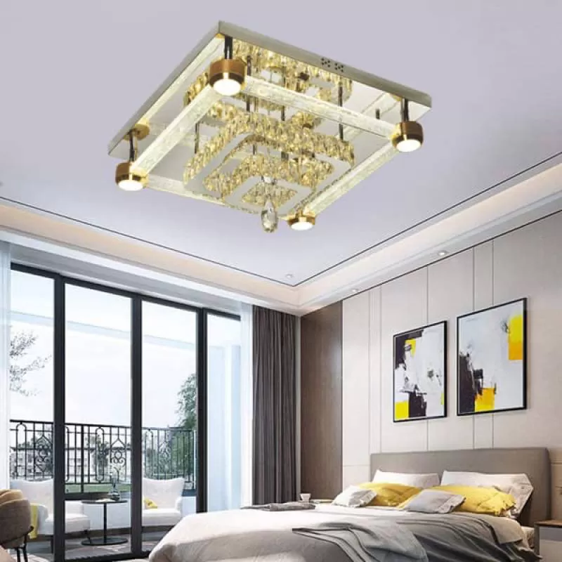 Đèn mâm ốp trần led vuông trang trí phòng khách nhỏ D600mm EC-ML8388 
