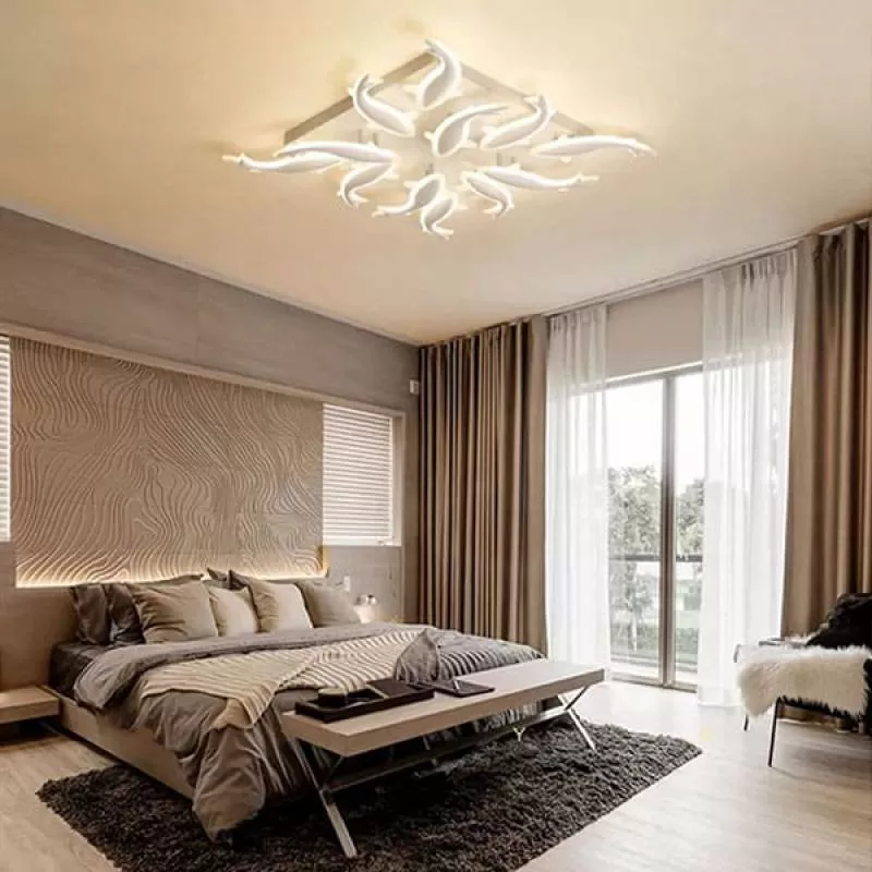 Đèn mâm ốp trần led phòng khách hiện đại 12 con cá D820mm EC-ML8525/12