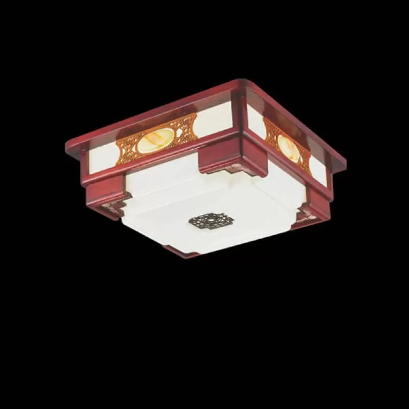 Đèn mâm ốp trần gỗ vuông cho phòng khách, phòng thờ D450mm EC-MG005 