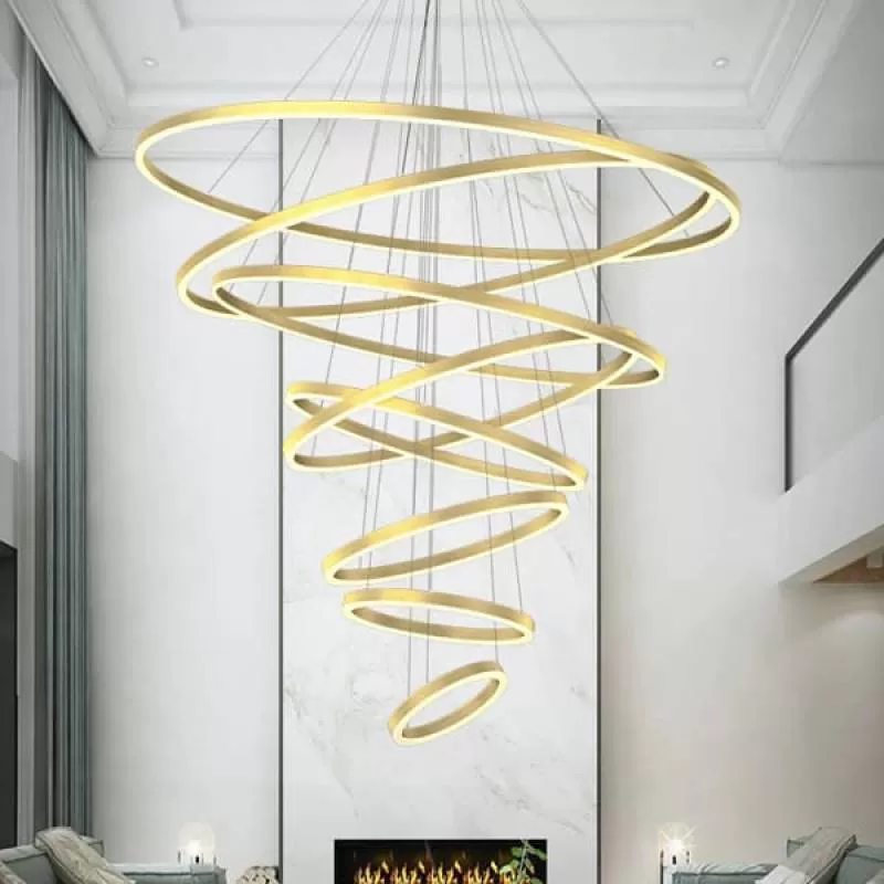 Đèn thả trần thông tầng 8 vòng led màu vàng D200 đến 1500mm PH-TH8255