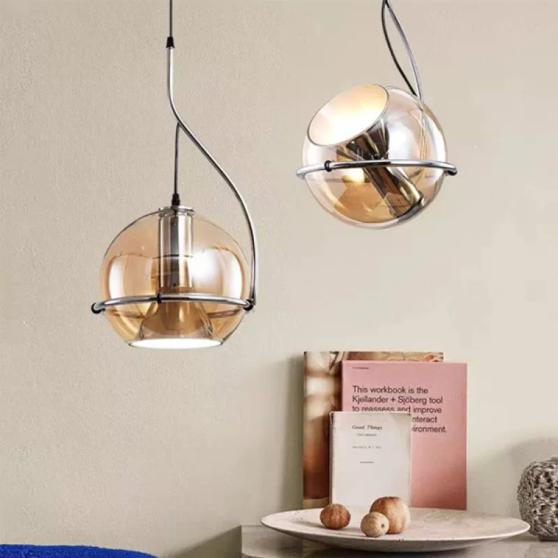 Đèn thả trần chao thủy tinh màu trà có thể xoay được D250mm DC-TT45