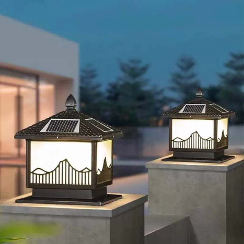 Đèn trụ cổng năng lượng mặt trời tích hợp điện 250x250mm HP-TNL36