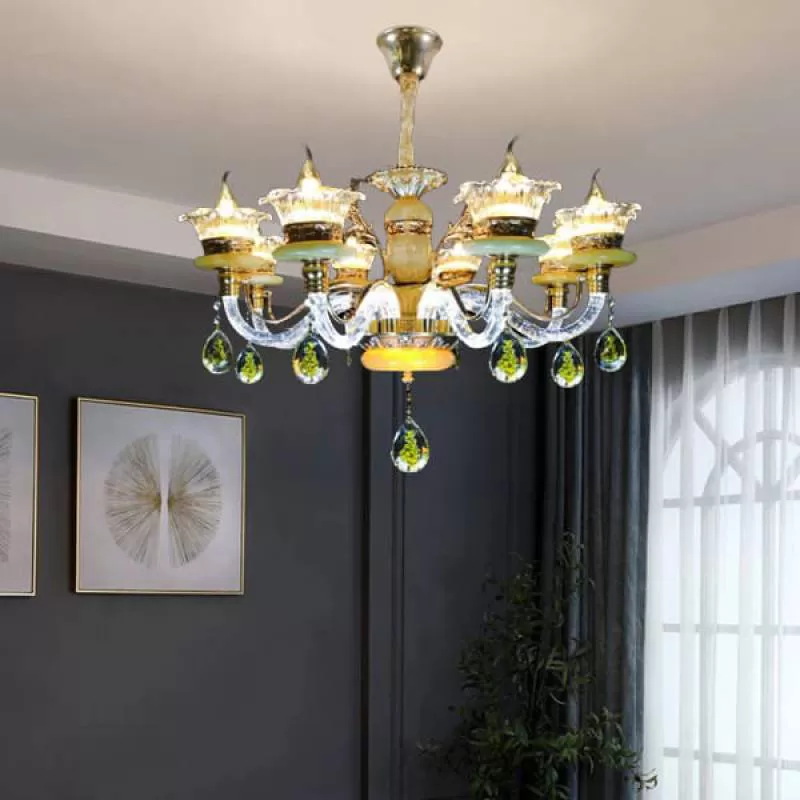 Đèn chùm pha lê nến trang trí phòng khách đẹp 8 tay D800mm HP-CN8322/8 - Trưng Bày