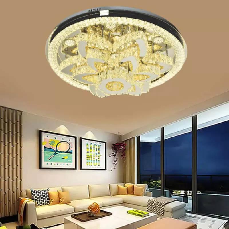 Đèn mâm ốp trần led tròn 3 chế độ màu gắn phòng khách D800mm EC-ML8480