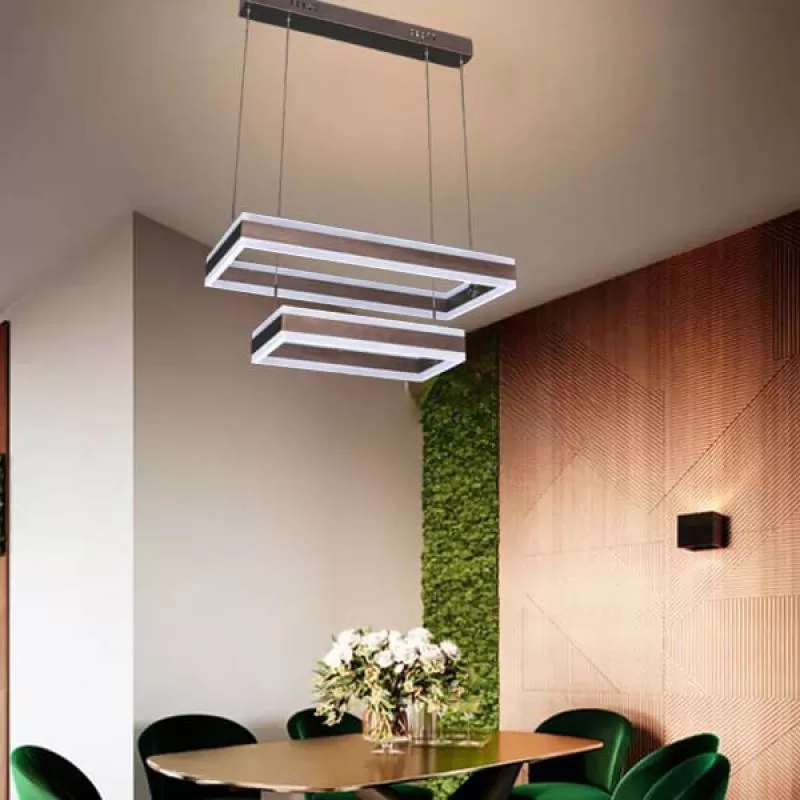 Đèn thả trần 2 vòng led chữ nhật trang trí bàn ăn L400-600mm VA-T6808