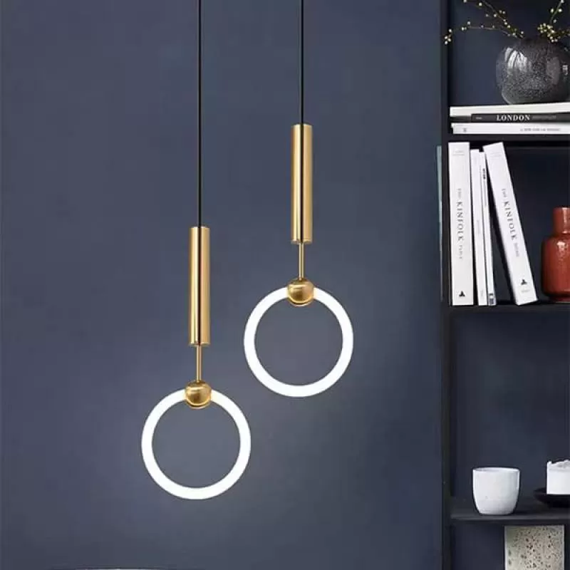 Đèn thả trần led 3 chế độ thân xi vàng, chao vòng D200mm SE-TKD802/1 