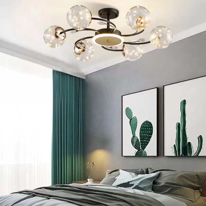 Đèn chùm ốp sát trần led 6 chao thủy tinh trang trí D730mm HP-CY6530/6