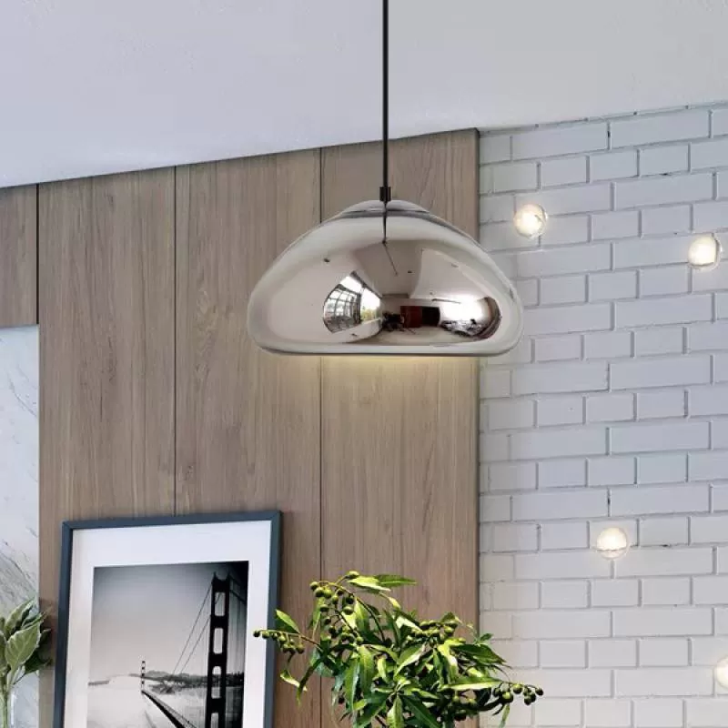 Đèn thả bàn ăn, tủ đầu giường chao thủy tinh màu bạc D180mm DC-TT04/1B