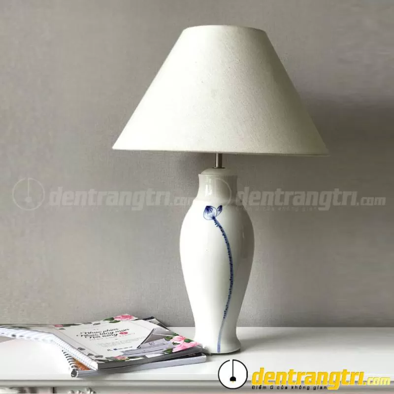 Đèn Sứ Trắng Sen Xanh Nhỏ – DGAK001