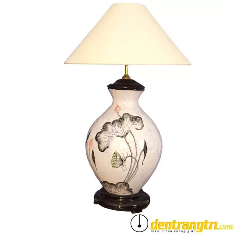 Đèn Gốm Tròn Hoa Sen Bọt Xanh – DGDN007 