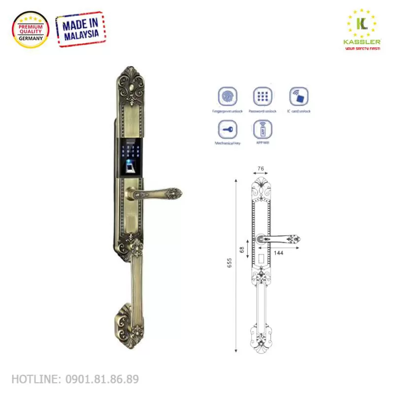 Khóa cửa vân tay tân cổ Kassler KL-979- Mở khóa từ xa
