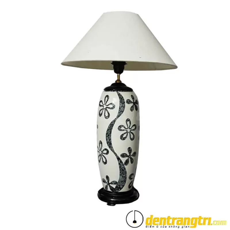 Đèn Gốm Thon Hoa Trắng Đen – DGDN009