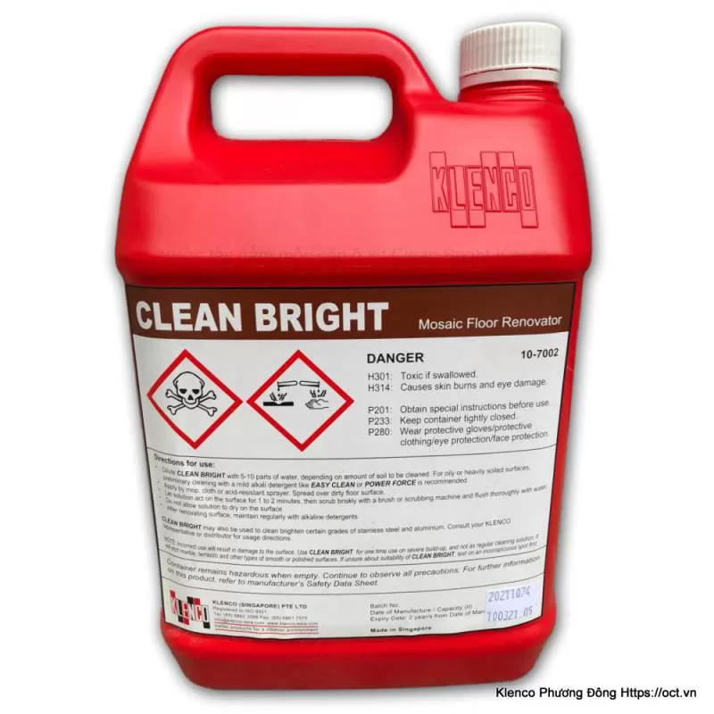 Klenco Clean Bright-5L Nước tẩy cặn rỉ sét sàn Mosaic cực mạnh
