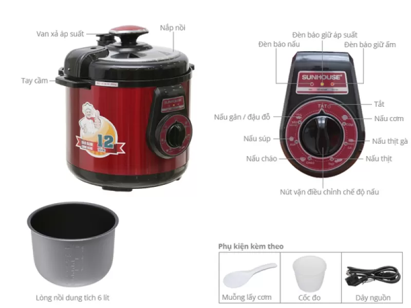 giá giảm SỐC: 935k - Nồi áp suất điện đa năng Sunhouse SHD1562 