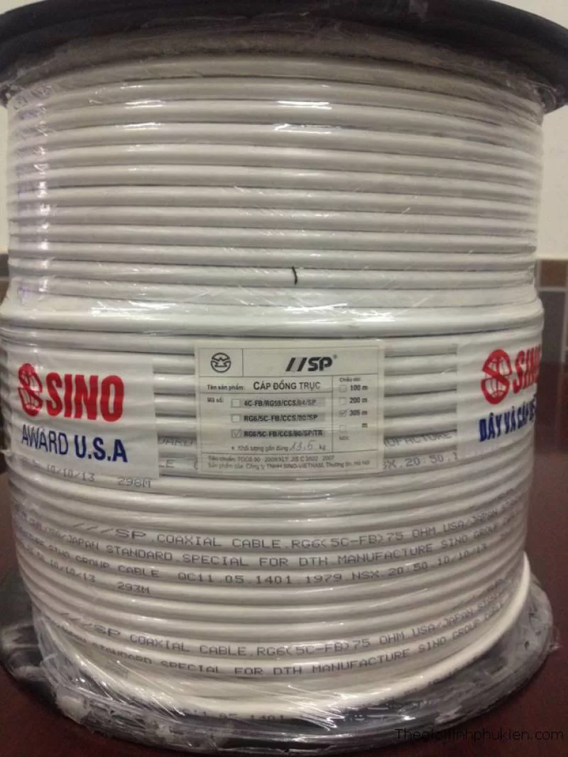 Cáp đồng trục Sino 4C-FB (RG59) lõi CCS 64 sợi SP đen (Cuộn 100/200m)