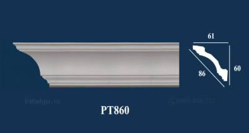 Phào chỉ cổ trần PS trắng trơn cao cấp PT860