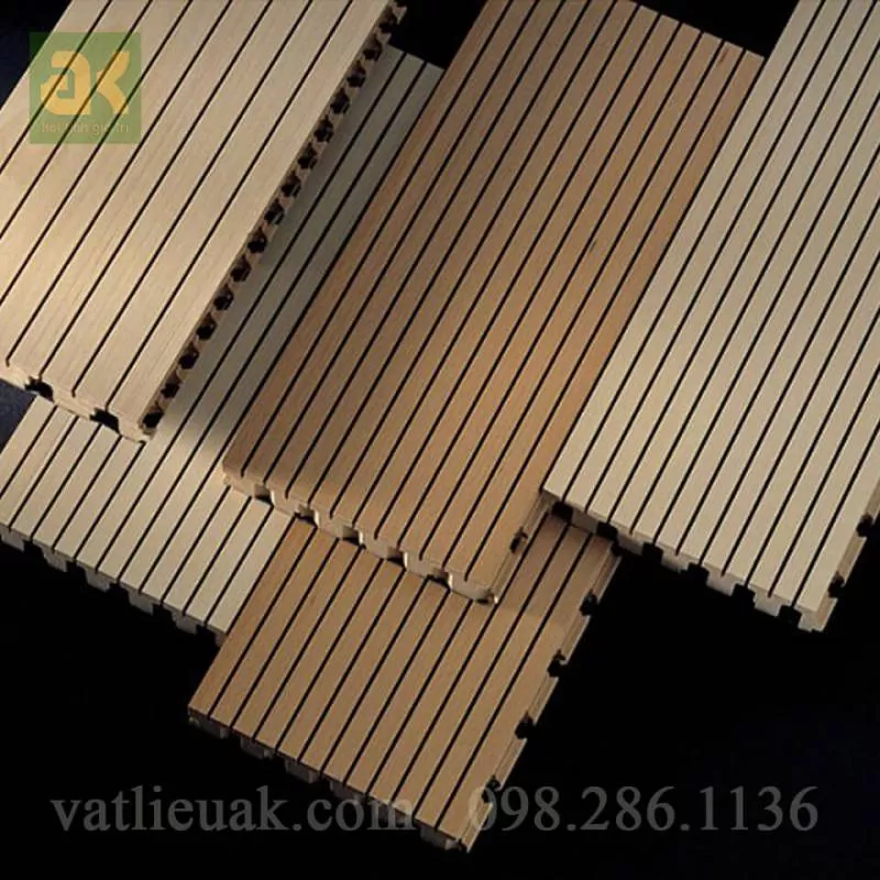 Gỗ tiêu âm xẻ rãnh 12mm phủ Melamine cốt chịu ẩm Malaysia