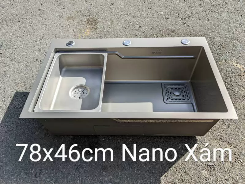 Chậu rửa chén 1 hộc Nano xám 78x46cm