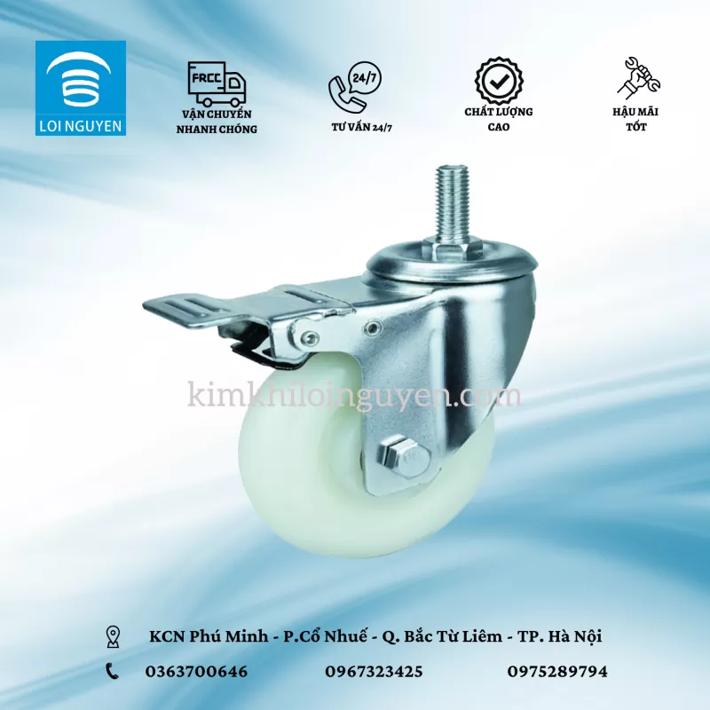 NLTN100.CVP : Bánh nilong tải nhẹ 10 cm cọc vít phanh