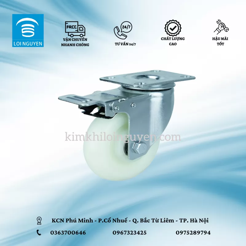 NLTN75.P : Bánh nilong tải nhẹ 7.5 cm phanh