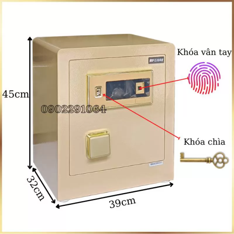 Két sắt mini cỡ nhỏ vân tay AifeiBao HK-MD-45BL màu vàng chanh 