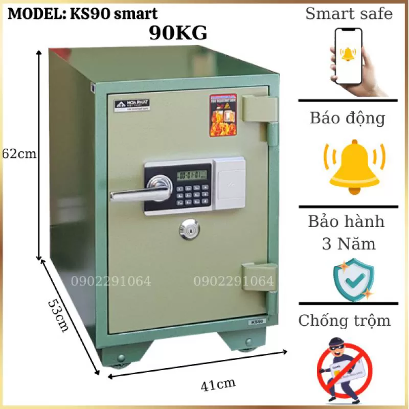 Két sắt thông minh hòa phát SS90K1 điện tử smart phone báo trộm về điện thoại