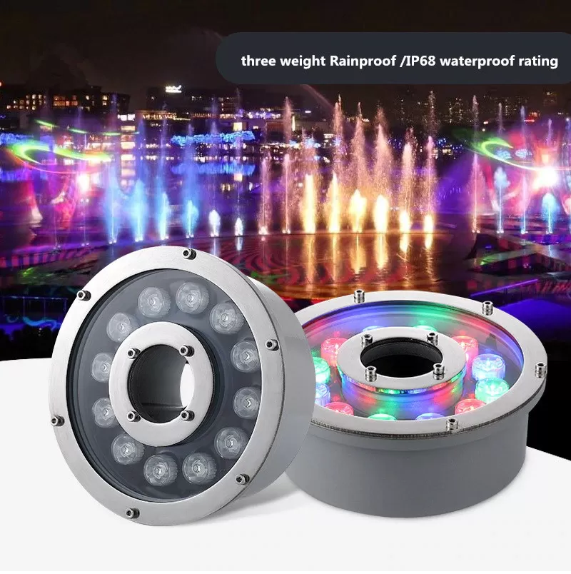 Đèn LED trong nước bánh xe 24v 6w 9w 12w 18w đổi màu RGB chiếu rọi spotlight trang trí hồ cá IP68 ngoài trời TL-UW24S