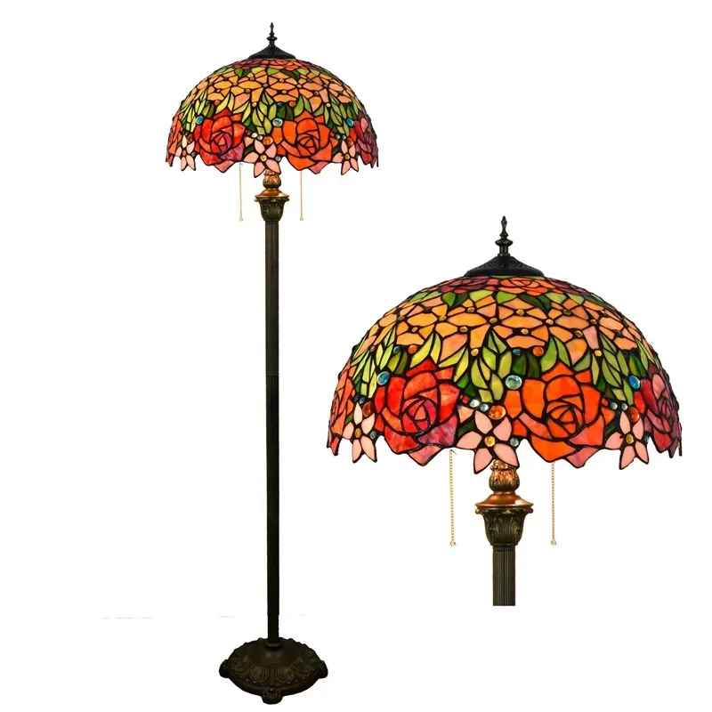 Đèn sàn đồng chao thủy tinh họa tiết cổ điển LED E27 trang trí đứng góc phòng ngủ phong cách Bắc Âu vintage TL-DS72