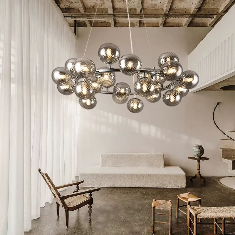 Đèn chùm thủy tinh cao cấp LED G4 màu xám khói 15 bóng 25 bóng trang trí phòng khách phòng ngủ phòng ăn hiện đại TL-DC039