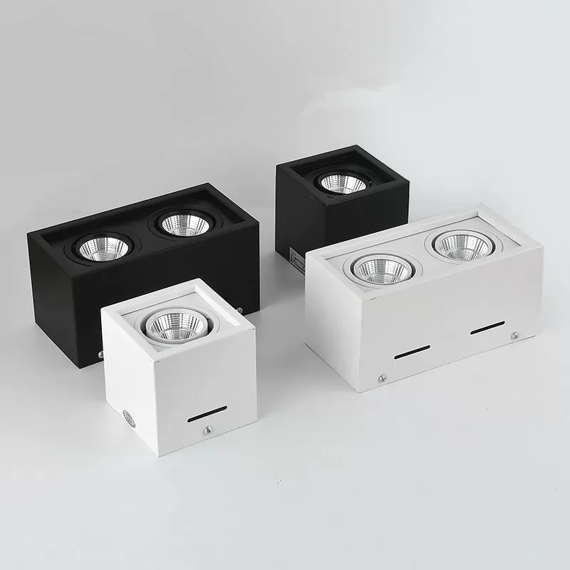 Đèn gắn trần hộp vuông đôi 2x10w chip Led COB (viền đen, vỏ đen) D200x100 HN-01V-2x10W