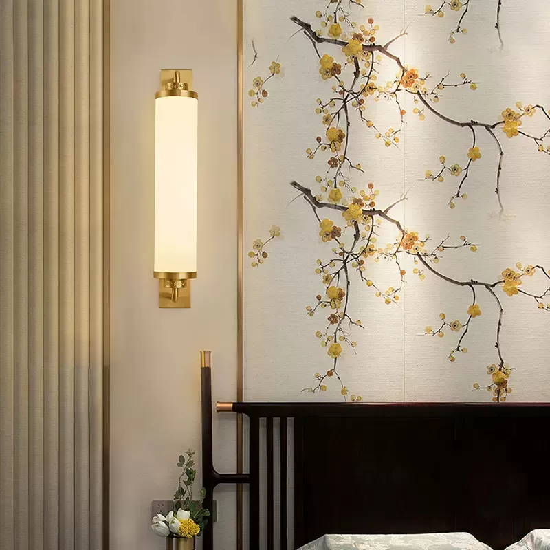 Đèn ốp tường đồng LED 24w cao cấp trang trí phòng khách phong cách Trung Hoa hiện đại H60cm TL-DT8418