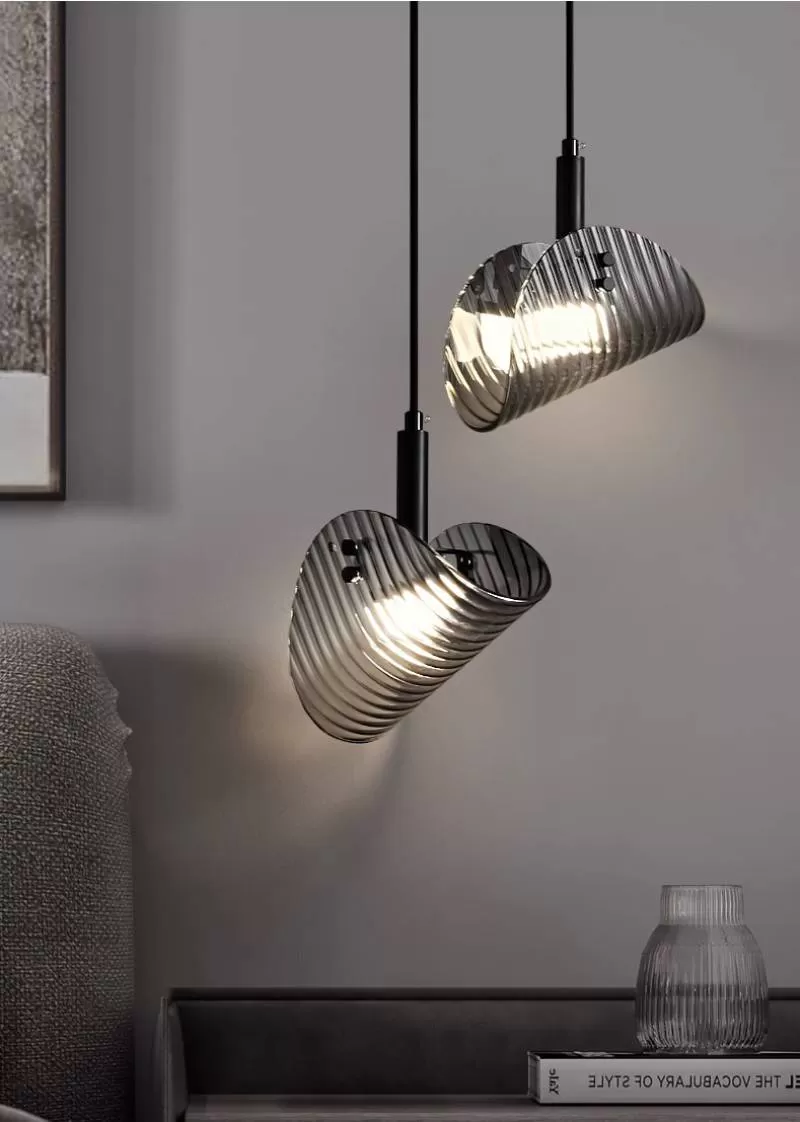 Đèn treo thả bàn ăn LED thủy tinh màu xám đen cao cấp kiểu dáng Bắc Âu tối giản hiện đại trang trí nhà bếp TL-DTH9110