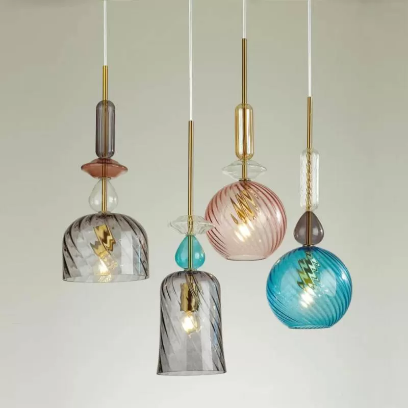 Đèn treo thả bàn ăn LED E27 thủy tinh màu cao cấp kiểu dáng Bắc Âu hiện đại trang trí nhà bếp TL-DTH4646