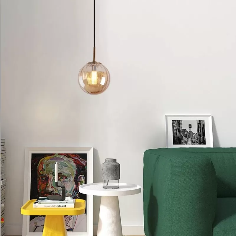 Đèn thả đầu giường phòng ngủ thủy tinh màu hổ phách cao cấp LED chiếu sáng trang trí phong cách tối giản Bắc Âu hiện đại D15cm 20cm TL-F172