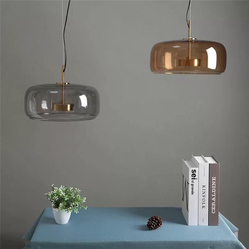 Đèn thả đầu giường phòng ngủ thủy tinh Amber cao cấp LED chiếu sáng trang trí phong cách tối giản Bắc Âu hiện đại D33cm TL-F176