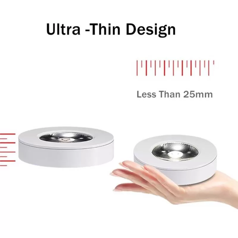 Đèn LED ốp gắn tủ mini 3w D75mm chip COB vỏ trắng trang trí tủ rượu, tủ bếp, tủ quần áo, tủ trưng bày TL-TUR01