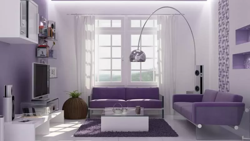 Phòng khách đẹp, lạ, lôi cuốn với gam mầu tím