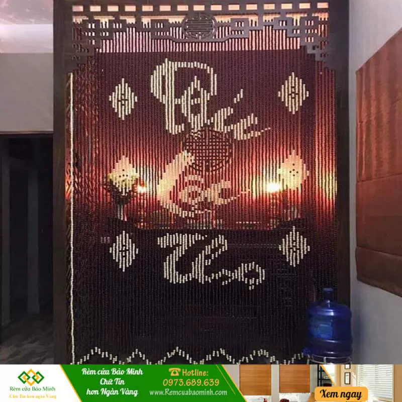 Rèm hạt gỗ che ban thờ – Mẫu phúc lộc thọ BM168
