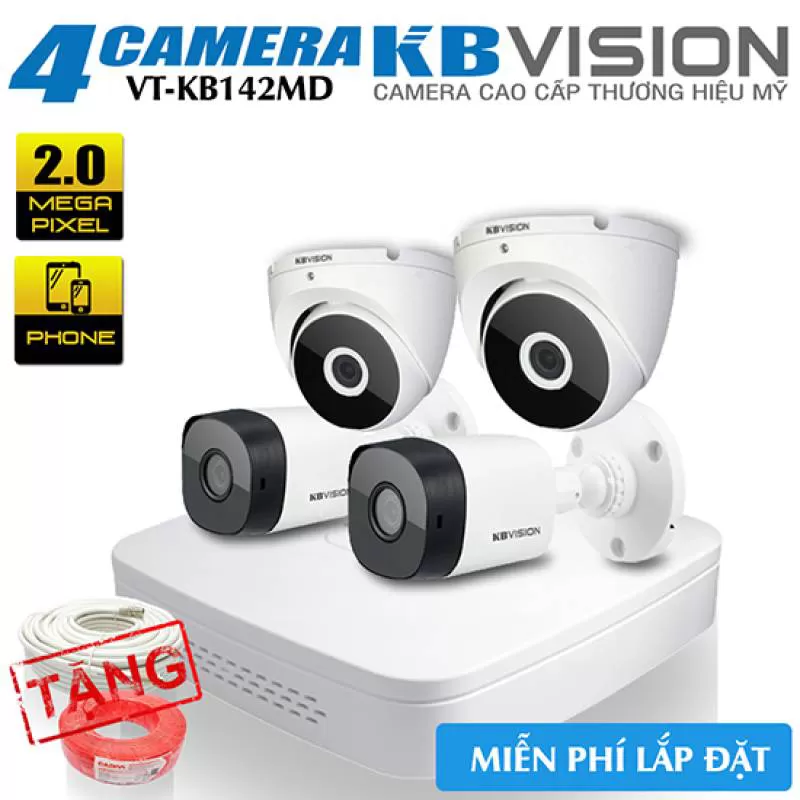 Trọn Bộ 4 Camera 2MP KBvision Vỏ Kim Loại Gói VT-KB142MD 