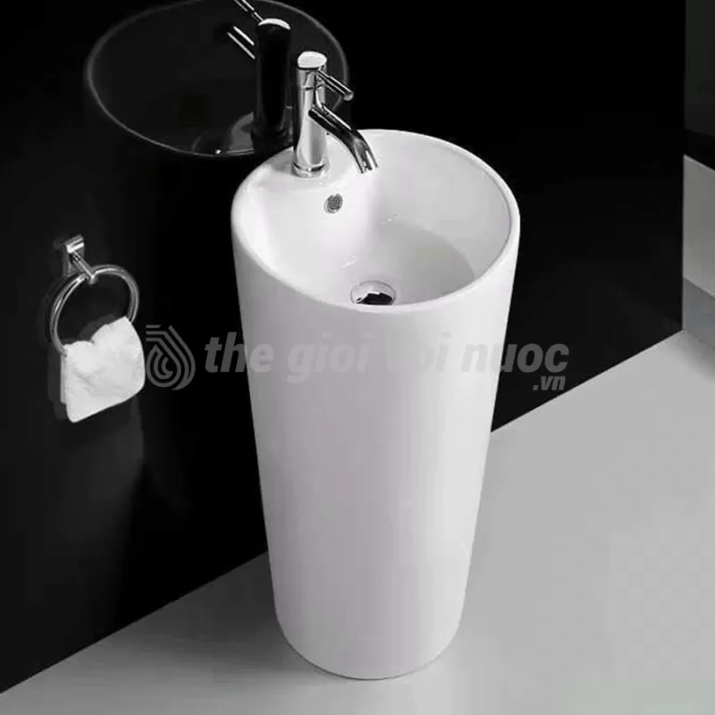Lavabo Trụ Đứng Liền Khối Draco T2401S Chất Liệu Sứ Caremic Tráng Men Tuyết Cao Cấp Thiết Kế Tròn Tuổi Thọ Lên Tới 30 Năm